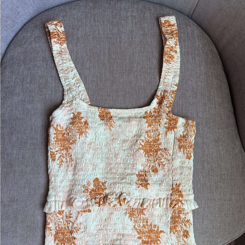 Free People Multicolored Smocked Ruffled Tank Top